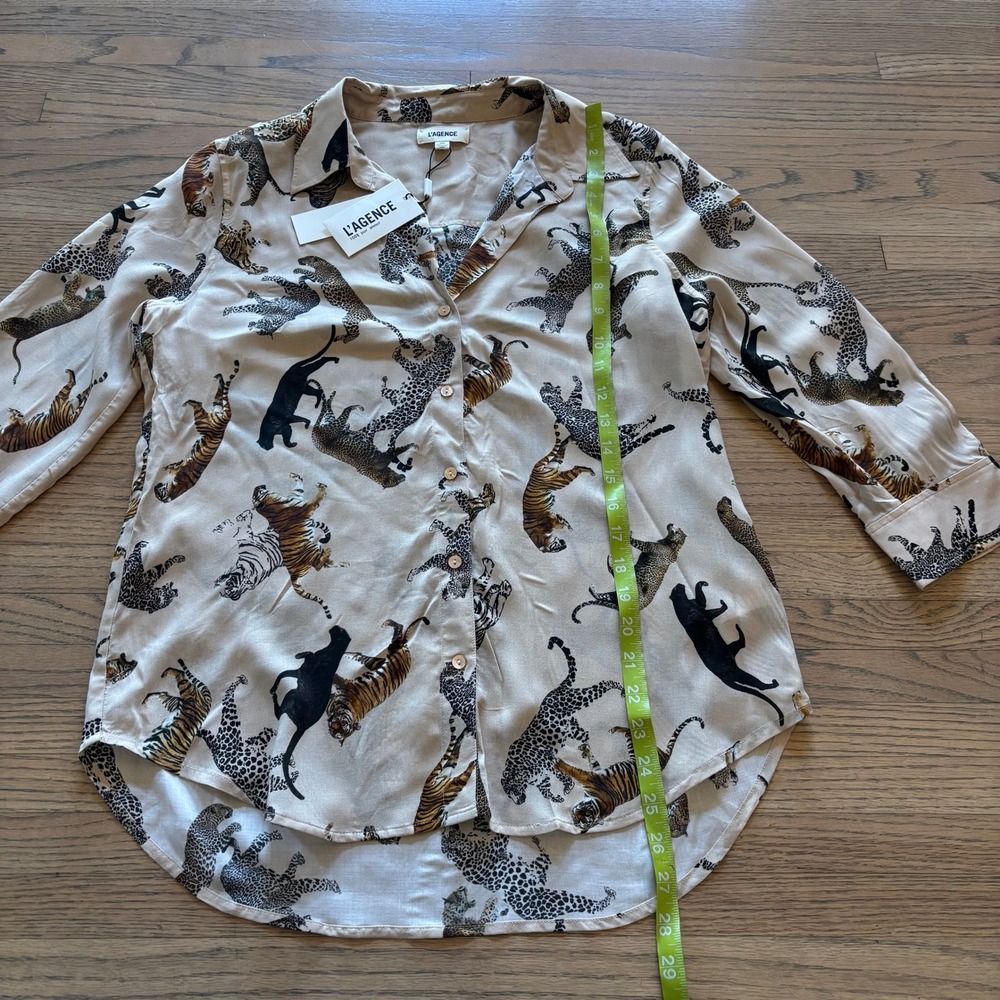 L'AGENCE Women Brown Multi Animal Print Button Down Shirt Size M NWT - Picture 3 of 8